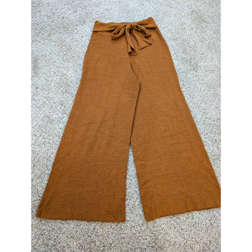 Anthropologie Merino Wool Blend Wide Leg Sweater Pants Burnt Orange Rust Small